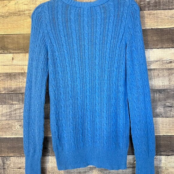 Vintage Abercrombie & Fitch Y2K Blue Cable Knit V-Neck Long Sweater L Preppy - Picture 2 of 5